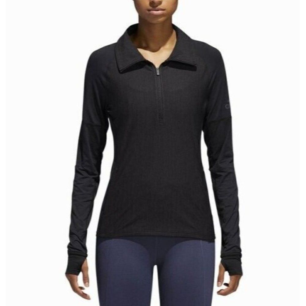 Adidas Climalite Jacket Black Performer Baseline 1/4 Zip Active Womens L‎